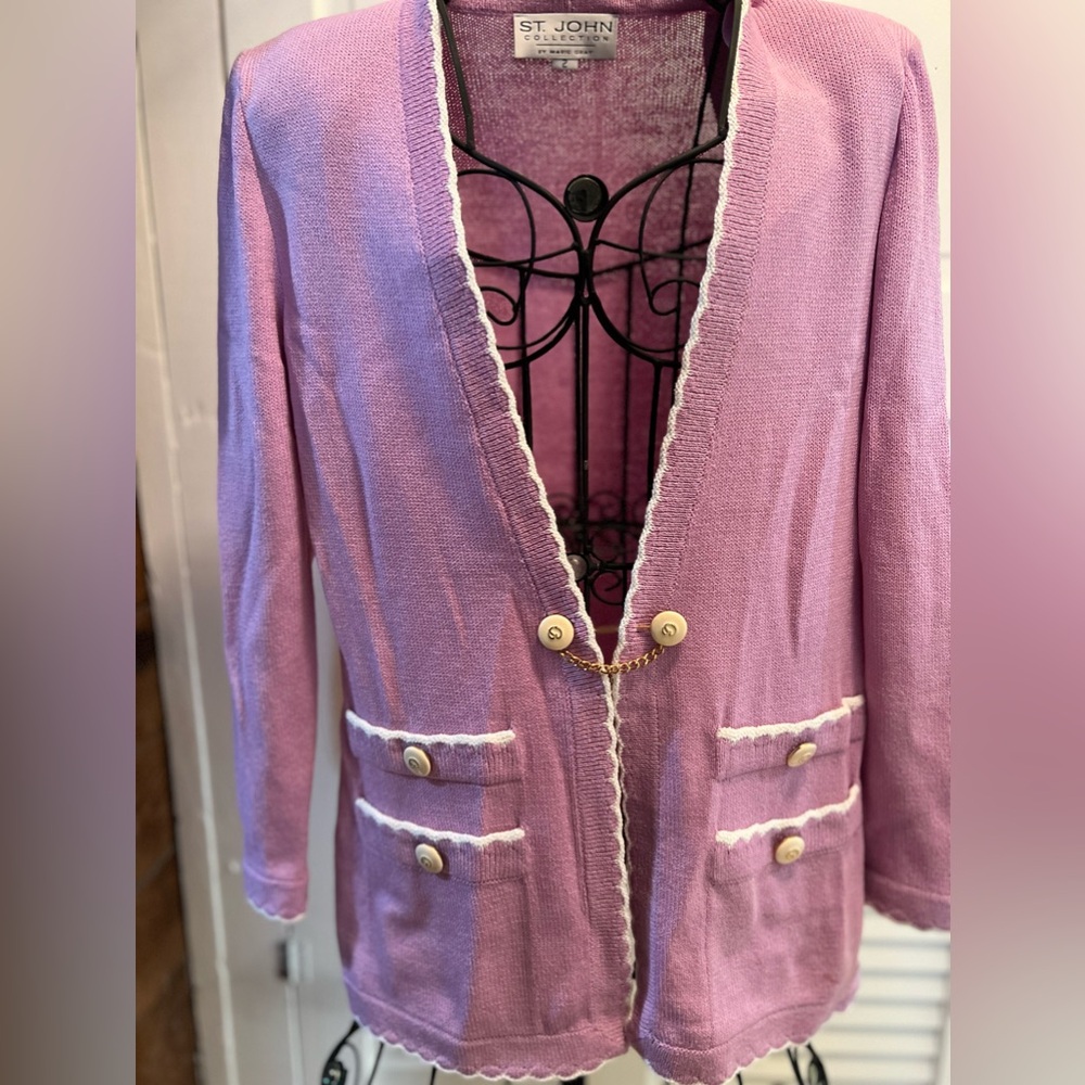 Vintage St.John Collection by Marie Gray Lavender with White Jacket. SZ 2
